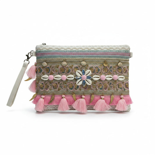 Pochette Boho Chic Ricamata con Nappine e Conchiglie – Borsa Estiva Donna