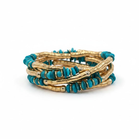 Bracciale Elastico Multigiro con Perline Colorate e Dettagli Oro – Stile Boho Chic Donna