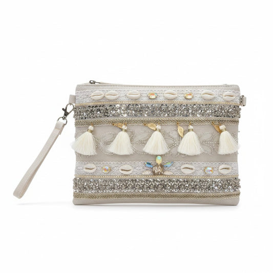 Pochette Boho con Paillettes e Frange – Eleganza Luminosa e Raffinata