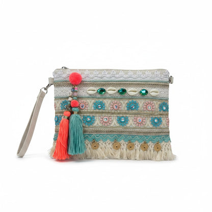 Pochette Boho Ricamata con Nappine Colorate – Dettagli Vivaci e Chic