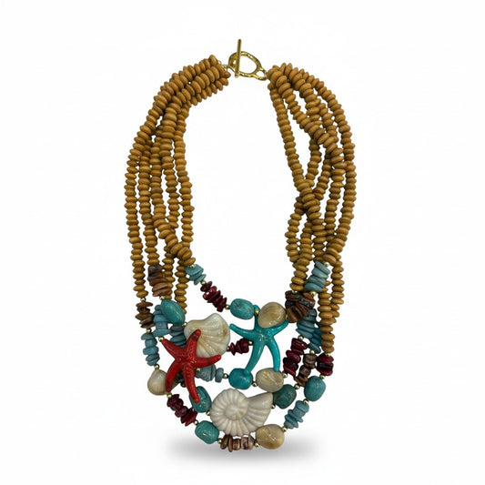 Collana Multistrato Boho con Conchiglie e Stelle Marine