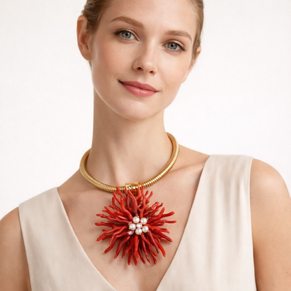 Collana Rigida Dorata con Pendente Effetto Corallo – Stile Estivo Elegante