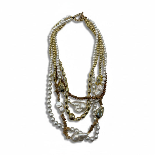 Collana Multistrato con Perle e Dettagli Oro – Stile Elegante e Raffinato Donna