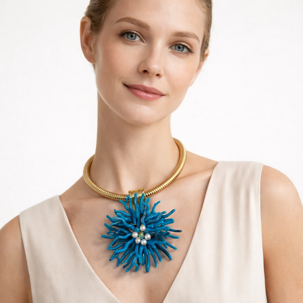 Collana Rigida Dorata con Pendente Effetto Corallo – Stile Estivo Elegante