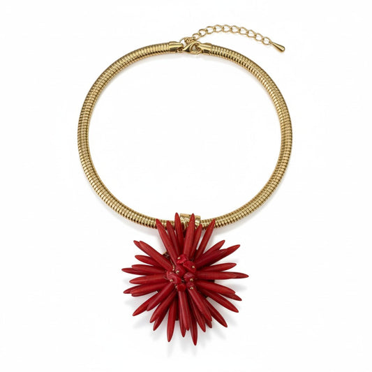 Collana Girocollo Dorata con Maxi Fiore Rosso – Statement Necklace da Donna
