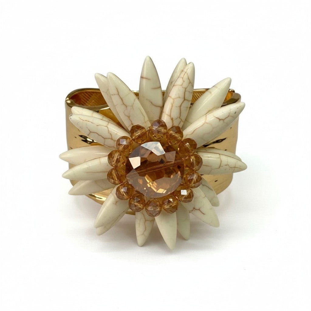 Bracciale Rigido con Fiore e Cristalli – Stile Elegante e Glamour