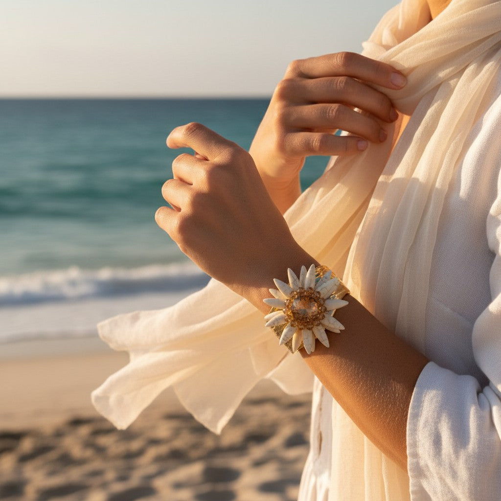 Bracciale Rigido con Fiore e Cristalli – Stile Elegante e Glamour