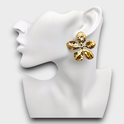 Orecchini Fiore Martellato - Oro & Argento